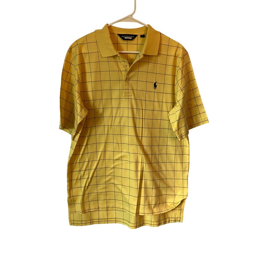 Polo Ralph Lauren Medium Mens Shirt Yellow Navy Short Sleeve Casual M